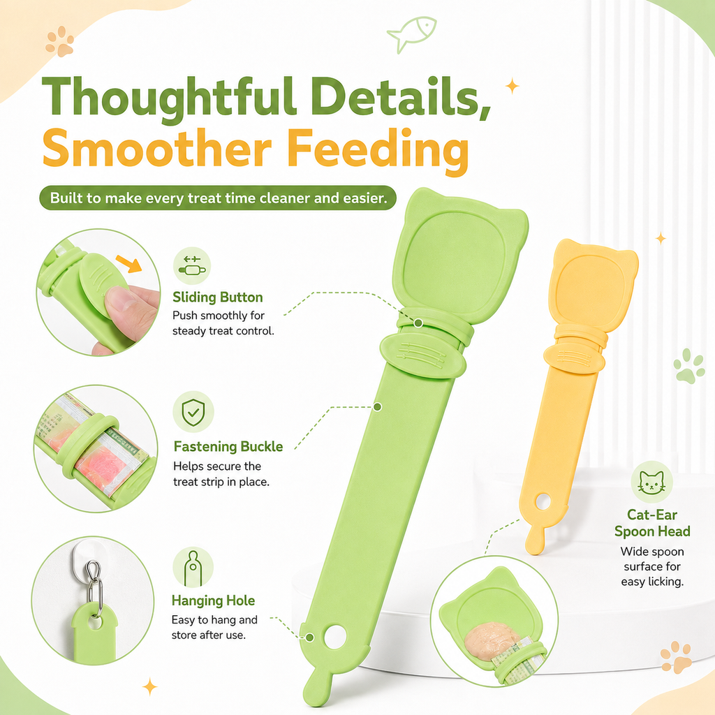 Cat Treat Squeeze Spoon – Cute Cat Head Wet Food Feeder, Treat Dispenser & Feeding Spoon
