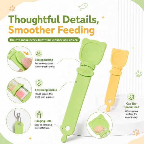 Cat Treat Squeeze Spoon – Cute Cat Head Wet Food Feeder, Treat Dispenser & Feeding Spoon