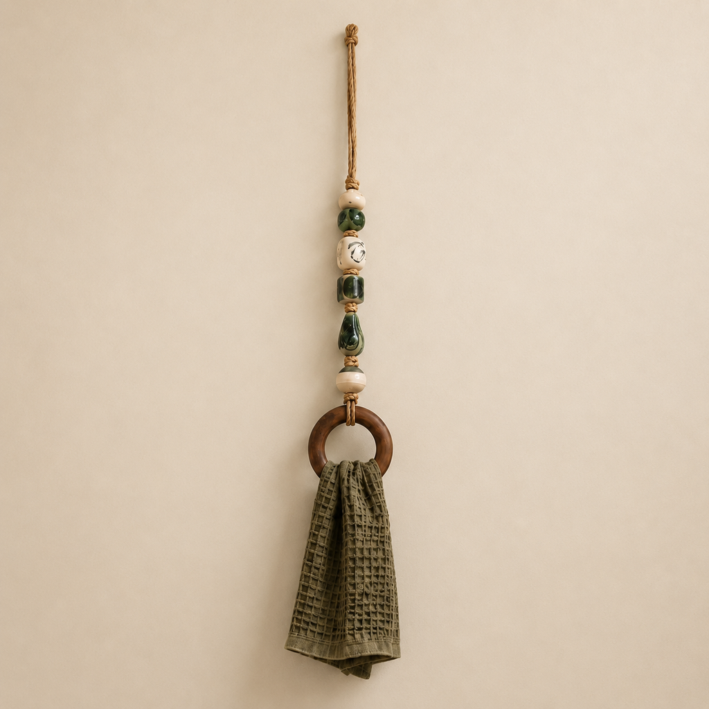 Decorative Beaded Towel Hanger with Wooden Ring