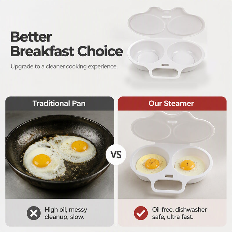 Microwave Egg Poacher——Dual‑cavity, non‑stick & easy clean. Healthier than frying – stock up & save! 🏠✅
